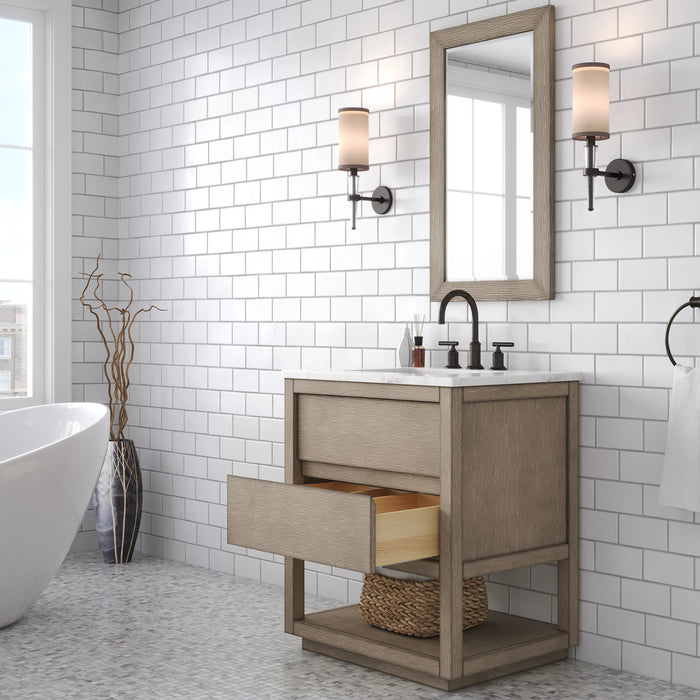 Kingston Oakman OA30CW00GK - 30 in. x 22 in. Bathroom Vanity Marble Top and White Basin, Grey Oak