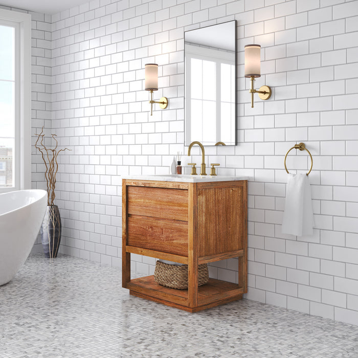 Kingston Oakman OA30CW00MW - 30 in. x 22 in. Bathroom Vanity Single Sink with White Marble Top and White Basin, Mango Wood