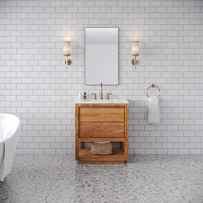 Kingston Oakman OA30CW00MW - 30 in. x 22 in. Bathroom Vanity Single Sink with White Marble Top and White Basin, Mango Wood