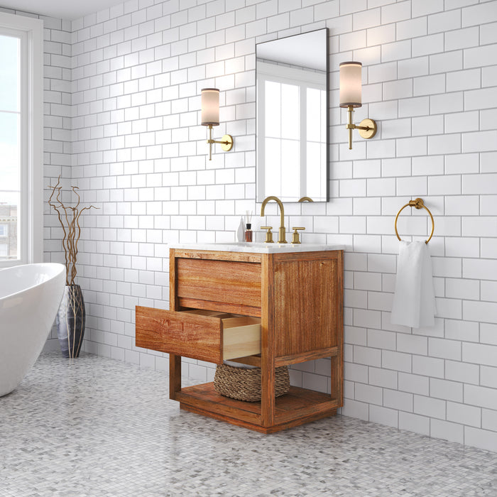 Kingston Oakman OA30CW00MW - 30 in. x 22 in. Bathroom Vanity Single Sink with White Marble Top and White Basin, Mango Wood