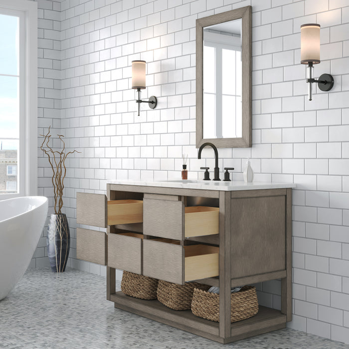 Kingston Oakman OA48CW00GK - 48 in. x 22 in. Bathroom Vanity Marble Top and White Basin, Grey Oak