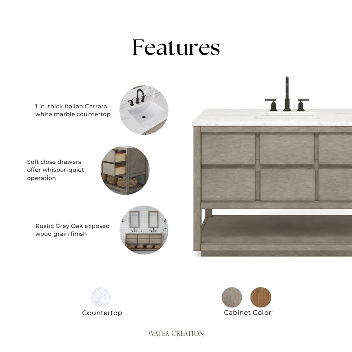 Kingston Oakman OA48CW00GK - 48 in. x 22 in. Bathroom Vanity Marble Top and White Basin, Grey Oak