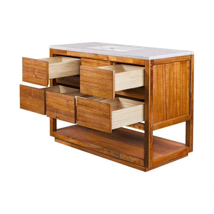 Kingston Oakman OA48CW00MW - 48 in. x 22 in. Bathroom Vanity Single Sink with White Marble Top and White Basin, Mango Wood