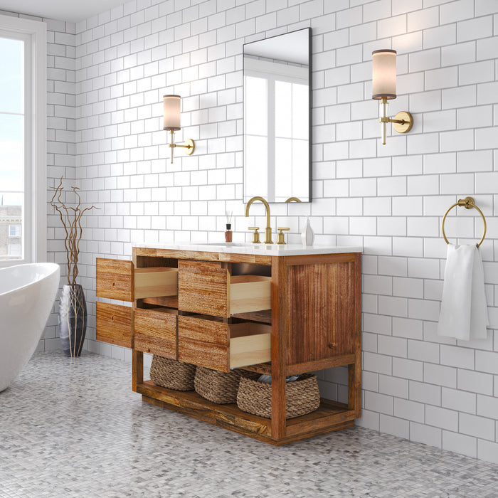 Kingston Oakman OA48CW00MW - 48 in. x 22 in. Bathroom Vanity Single Sink with White Marble Top and White Basin, Mango Wood