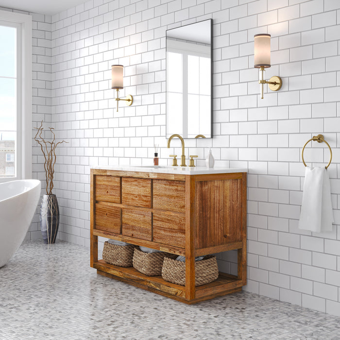 Kingston Oakman OA48CW00MW - 48 in. x 22 in. Bathroom Vanity Single Sink with White Marble Top and White Basin, Mango Wood