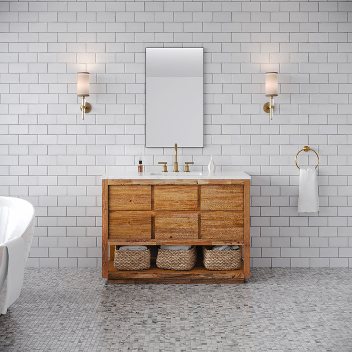 Kingston Oakman OA48CW00MW - 48 in. x 22 in. Bathroom Vanity Single Sink with White Marble Top and White Basin, Mango Wood
