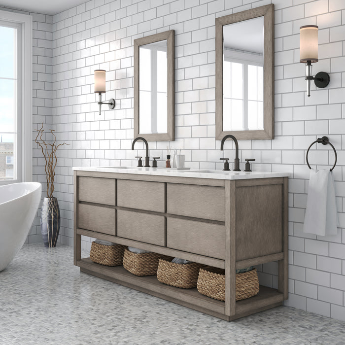 Kingston Oakman OA72CW00GK - 72 in. x 22 in. Bathroom Vanity Marble Top and White Basin, Grey Oak