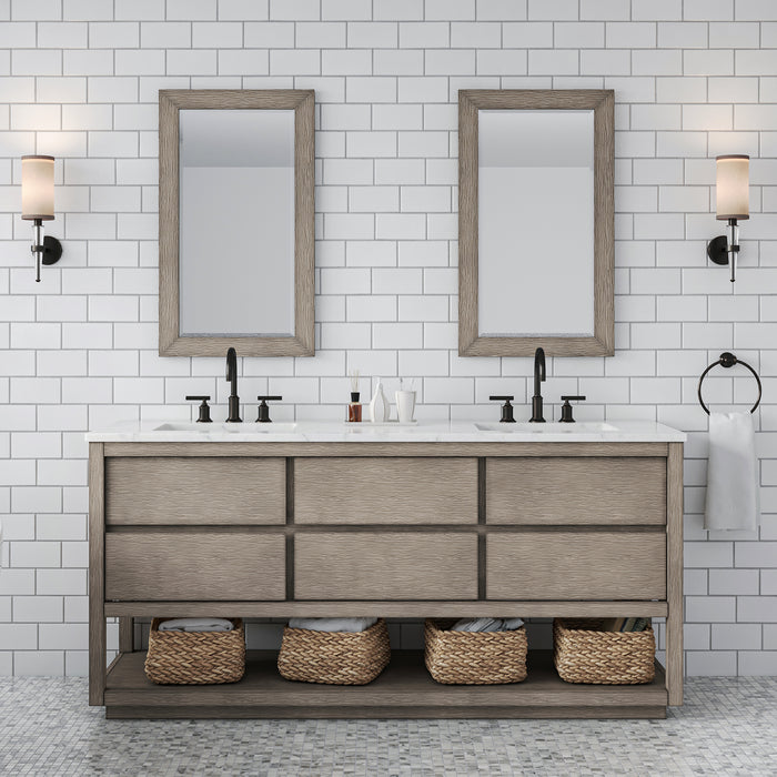 Kingston Oakman OA72CW00GK - 72 in. x 22 in. Bathroom Vanity Marble Top and White Basin, Grey Oak