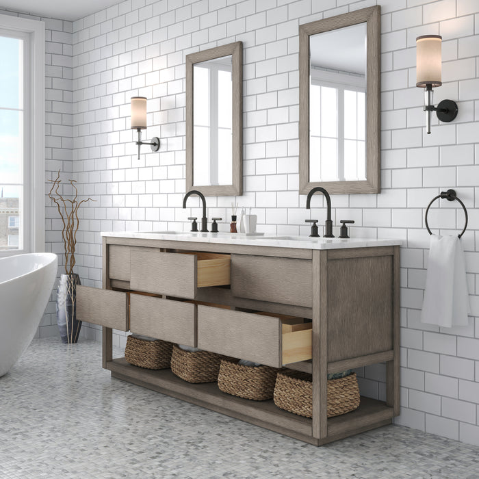 Kingston Oakman OA72CW00GK - 72 in. x 22 in. Bathroom Vanity Marble Top and White Basin, Grey Oak