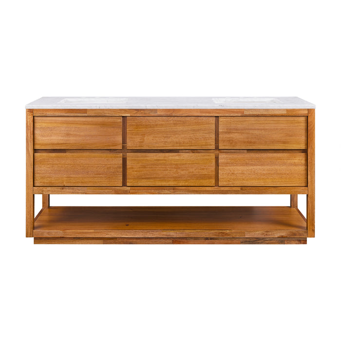 Kingston Oakman OA72CW00MW - 72 in. x 22 in. Bathroom Vanity Double Sink with White Marble Top and White Basin, Mango Wood