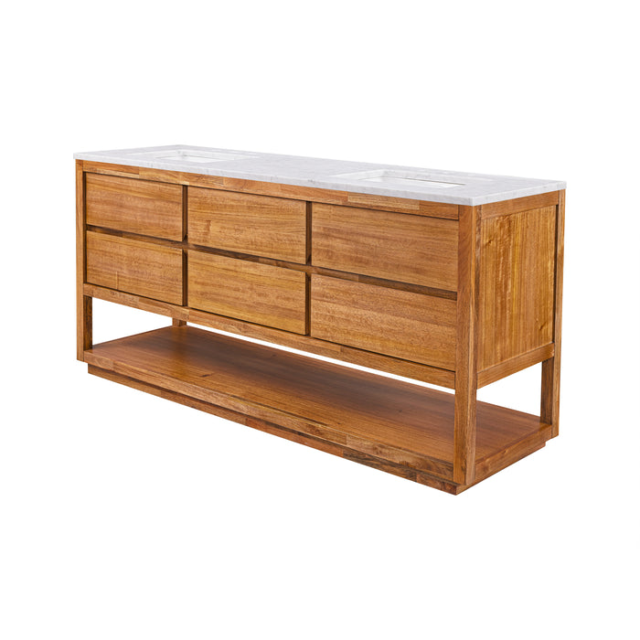 Kingston Oakman OA72CW00MW - 72 in. x 22 in. Bathroom Vanity Double Sink with White Marble Top and White Basin, Mango Wood