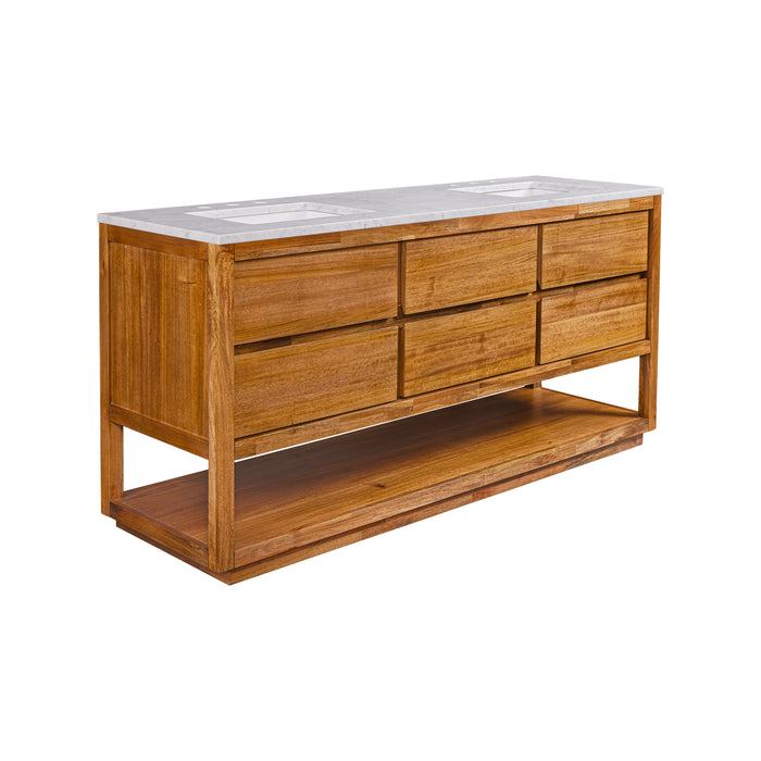 Kingston Oakman OA72CW00MW - 72 in. x 22 in. Bathroom Vanity Double Sink with White Marble Top and White Basin, Mango Wood