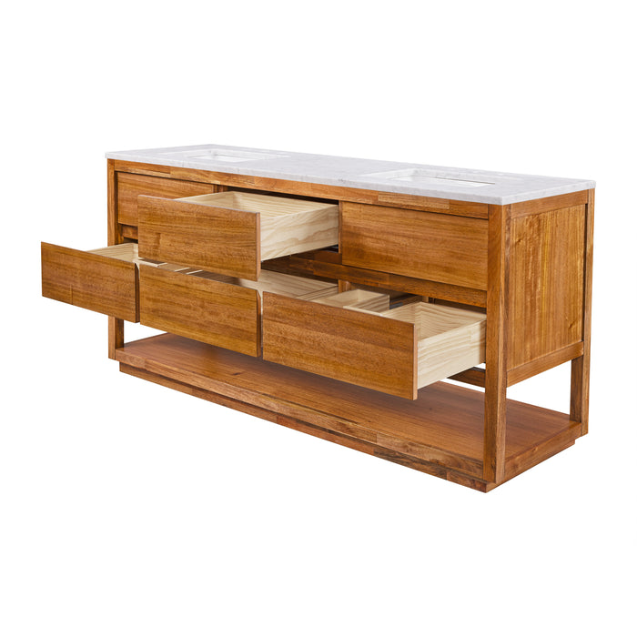 Kingston Oakman OA72CW00MW - 72 in. x 22 in. Bathroom Vanity Double Sink with White Marble Top and White Basin, Mango Wood