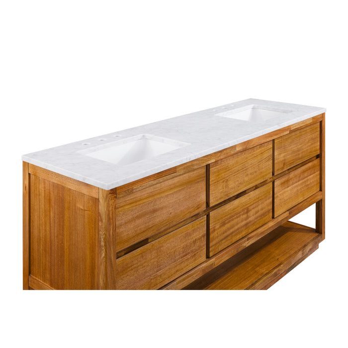 Kingston Oakman OA72CW00MW - 72 in. x 22 in. Bathroom Vanity Double Sink with White Marble Top and White Basin, Mango Wood