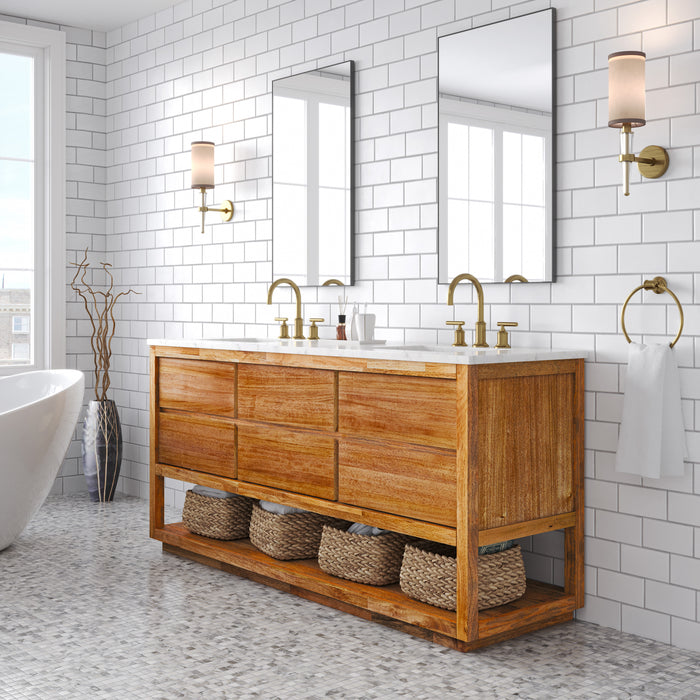 Kingston Oakman OA72CW00MW - 72 in. x 22 in. Bathroom Vanity Double Sink with White Marble Top and White Basin, Mango Wood
