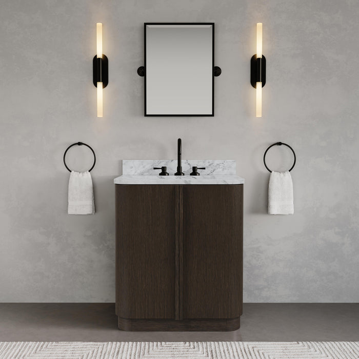 Kingston Oxford OX30CW00CO - 30 in. x 22 in. Bathroom Vanity Single Sink Freestanding with Carrara White Marble Top, Charcoal Oak