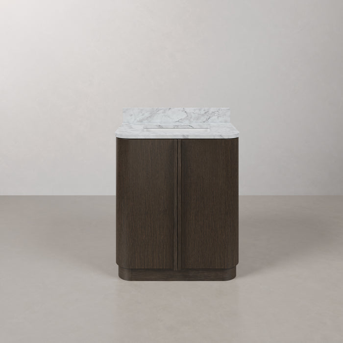 Kingston Oxford OX30CW00CO - 30 in. x 22 in. Bathroom Vanity Single Sink Freestanding with Carrara White Marble Top, Charcoal Oak