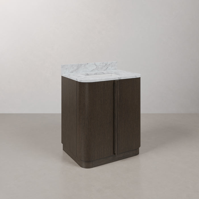 Kingston Oxford OX30CW00CO - 30 in. x 22 in. Bathroom Vanity Single Sink Freestanding with Carrara White Marble Top, Charcoal Oak