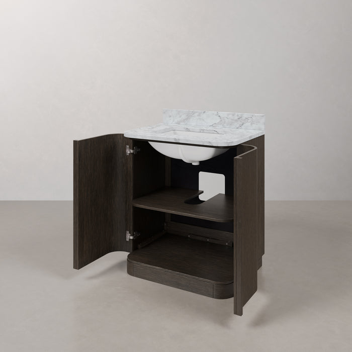 Kingston Oxford OX30CW00CO - 30 in. x 22 in. Bathroom Vanity Single Sink Freestanding with Carrara White Marble Top, Charcoal Oak