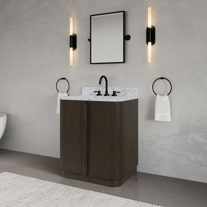 Kingston Oxford OX30CW00CO - 30 in. x 22 in. Bathroom Vanity Single Sink Freestanding with Carrara White Marble Top, Charcoal Oak
