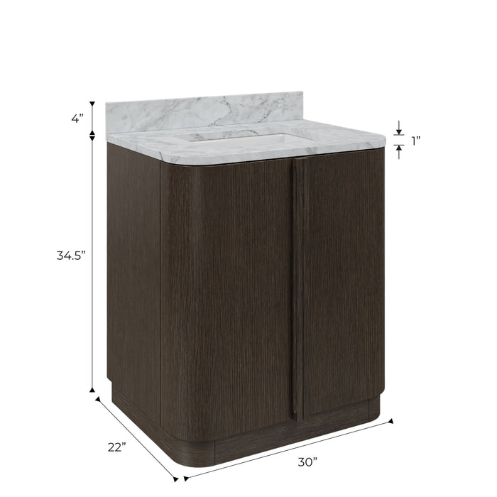 Kingston Oxford OX30CW00CO - 30 in. x 22 in. Bathroom Vanity Single Sink Freestanding with Carrara White Marble Top, Charcoal Oak