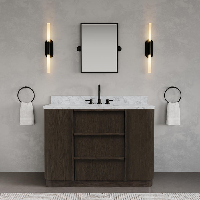 Kingston Oxford OX48CW00CO - 48 in. x 22 in. Bathroom Vanity Single Sink Freestanding with Carrara White Marble Top, Charcoal Oak