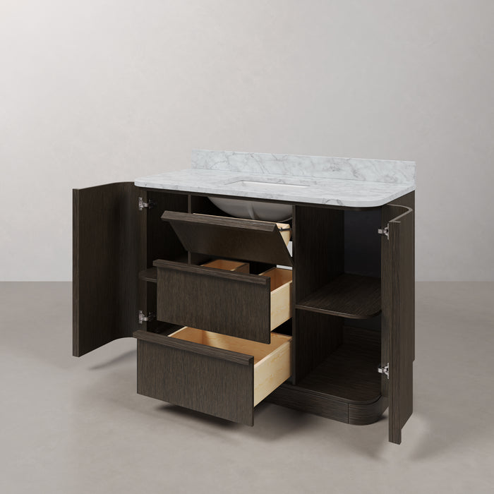 Kingston Oxford OX48CW00CO - 48 in. x 22 in. Bathroom Vanity Single Sink Freestanding with Carrara White Marble Top, Charcoal Oak