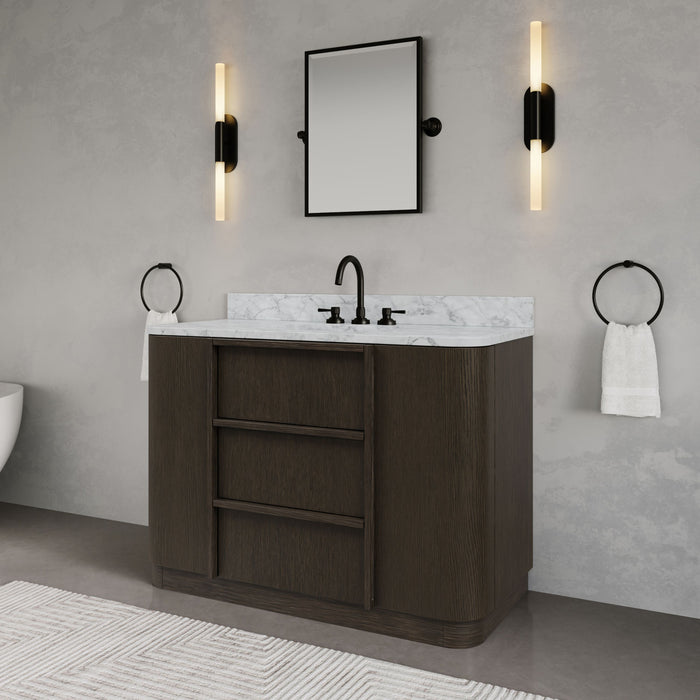 Kingston Oxford OX48CW00CO - 48 in. x 22 in. Bathroom Vanity Single Sink Freestanding with Carrara White Marble Top, Charcoal Oak