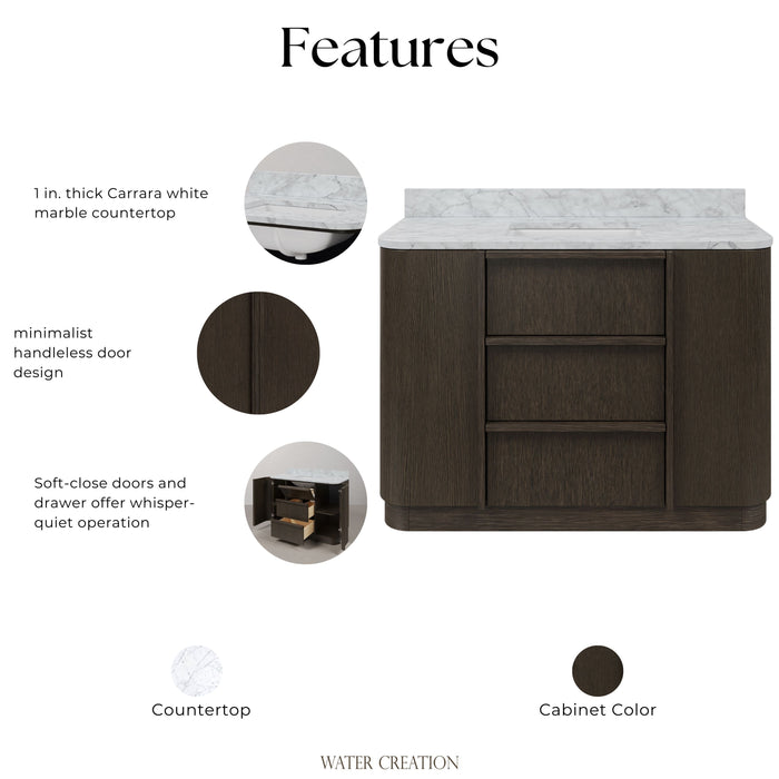 Kingston Oxford OX48CW00CO - 48 in. x 22 in. Bathroom Vanity Single Sink Freestanding with Carrara White Marble Top, Charcoal Oak