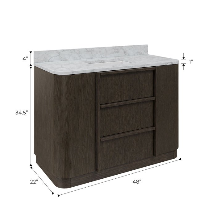 Kingston Oxford OX48CW00CO - 48 in. x 22 in. Bathroom Vanity Single Sink Freestanding with Carrara White Marble Top, Charcoal Oak