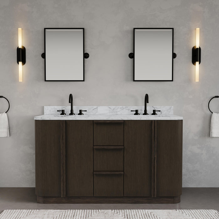 Kingston Oxford OX60CW00CO - 60 in. x 22 in. Bathroom Vanity Double Sink Freestanding with Carrara White Marble Top, Charcoal Oak