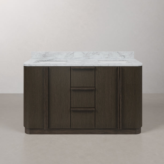 Kingston Oxford OX60CW00CO - 60 in. x 22 in. Bathroom Vanity Double Sink Freestanding with Carrara White Marble Top, Charcoal Oak
