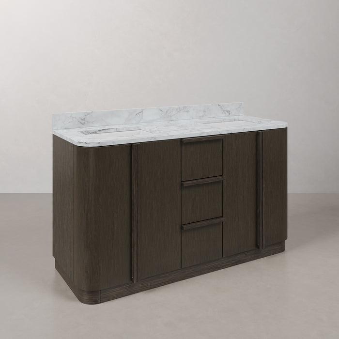 Kingston Oxford OX60CW00CO - 60 in. x 22 in. Bathroom Vanity Double Sink Freestanding with Carrara White Marble Top, Charcoal Oak