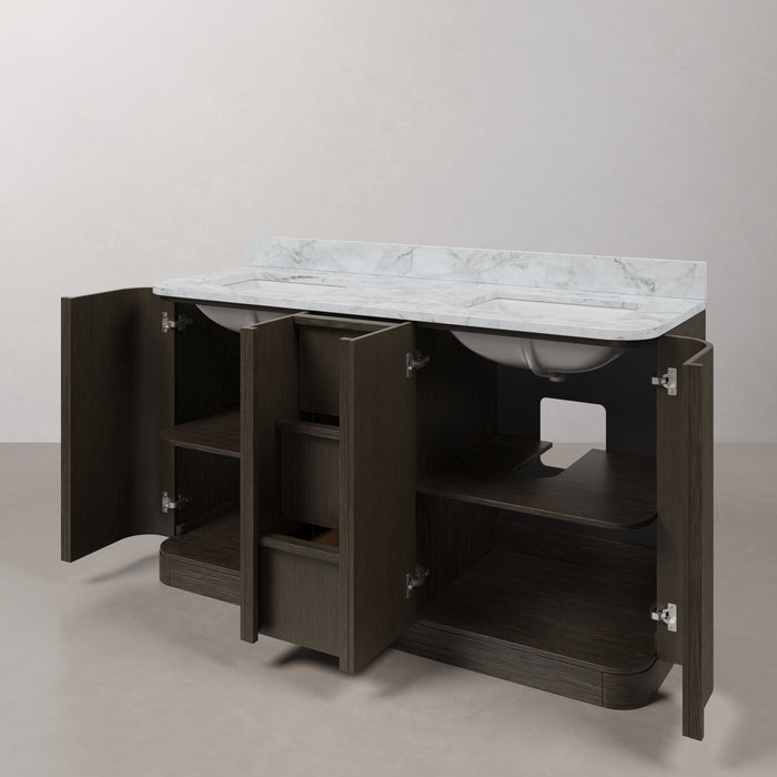 Kingston Oxford OX60CW00CO - 60 in. x 22 in. Bathroom Vanity Double Sink Freestanding with Carrara White Marble Top, Charcoal Oak