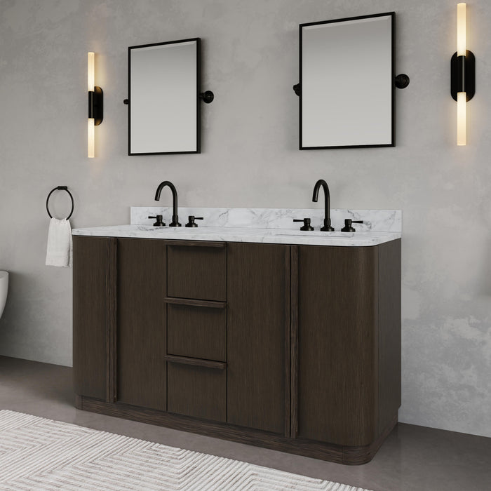 Kingston Oxford OX60CW00CO - 60 in. x 22 in. Bathroom Vanity Double Sink Freestanding with Carrara White Marble Top, Charcoal Oak
