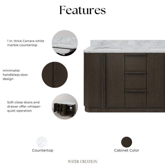 Kingston Oxford OX60CW00CO - 60 in. x 22 in. Bathroom Vanity Double Sink Freestanding with Carrara White Marble Top, Charcoal Oak