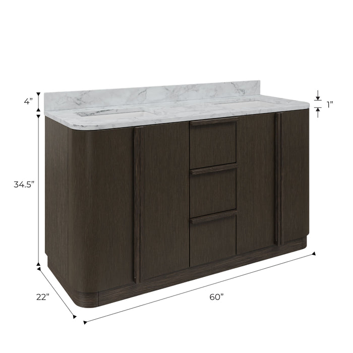 Kingston Oxford OX60CW00CO - 60 in. x 22 in. Bathroom Vanity Double Sink Freestanding with Carrara White Marble Top, Charcoal Oak