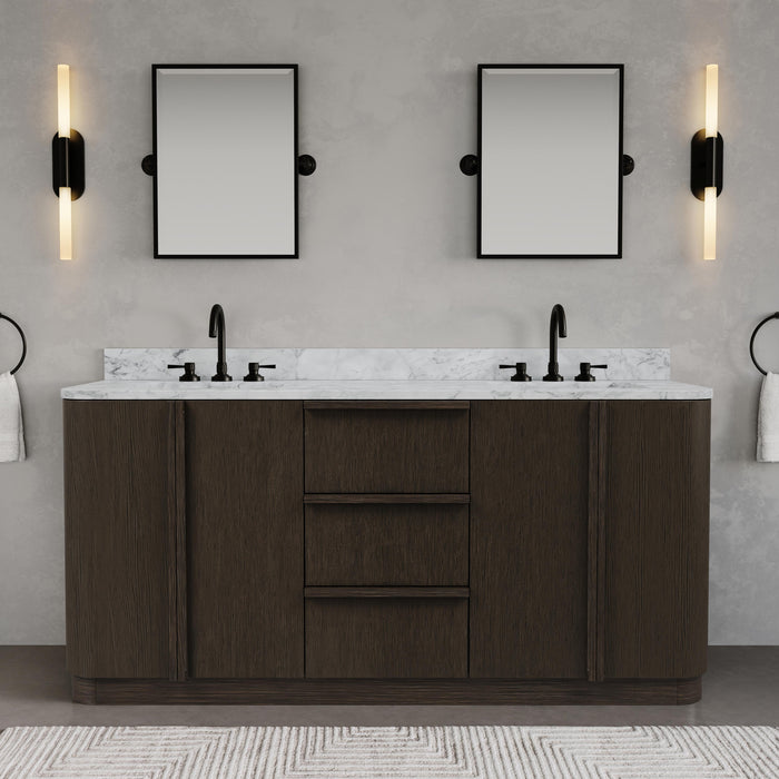 Kingston Oxford OX72CW00CO - 72 in. x 22 in. Bathroom Vanity Double Sink Freestanding with Carrara White Marble Top, Charcoal Oak