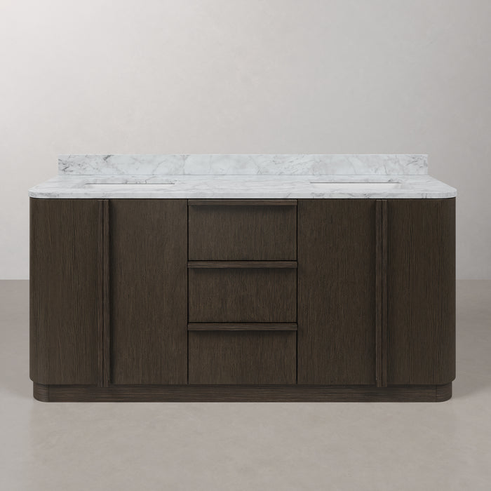 Kingston Oxford OX72CW00CO - 72 in. x 22 in. Bathroom Vanity Double Sink Freestanding with Carrara White Marble Top, Charcoal Oak