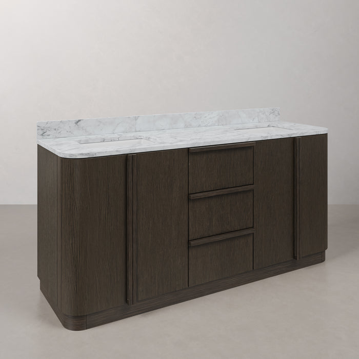 Kingston Oxford OX72CW00CO - 72 in. x 22 in. Bathroom Vanity Double Sink Freestanding with Carrara White Marble Top, Charcoal Oak