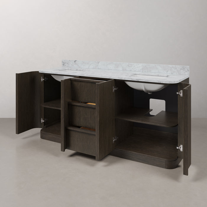 Kingston Oxford OX72CW00CO - 72 in. x 22 in. Bathroom Vanity Double Sink Freestanding with Carrara White Marble Top, Charcoal Oak