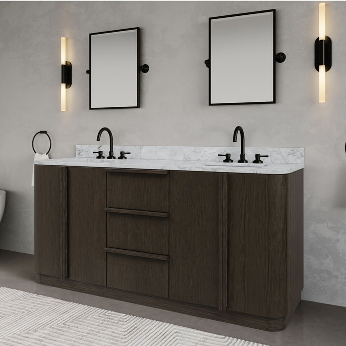 Kingston Oxford OX72CW00CO - 72 in. x 22 in. Bathroom Vanity Double Sink Freestanding with Carrara White Marble Top, Charcoal Oak