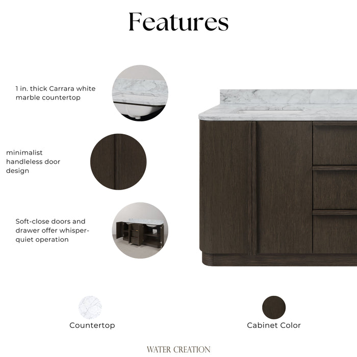 Kingston Oxford OX72CW00CO - 72 in. x 22 in. Bathroom Vanity Double Sink Freestanding with Carrara White Marble Top, Charcoal Oak