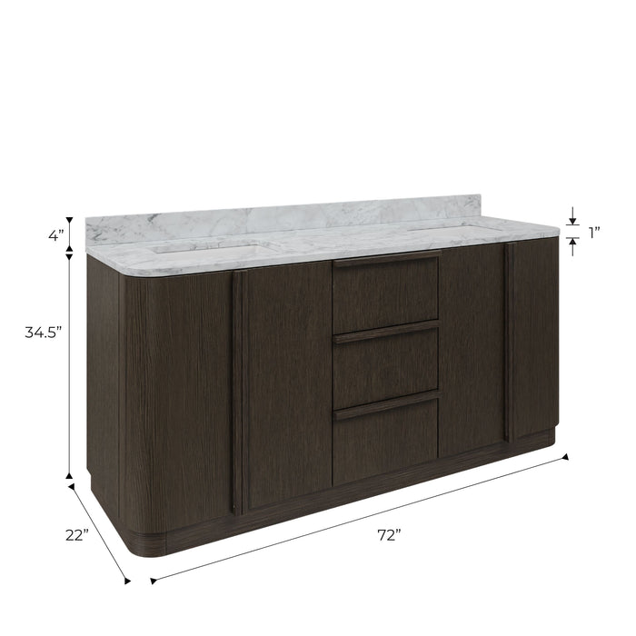 Kingston Oxford OX72CW00CO - 72 in. x 22 in. Bathroom Vanity Double Sink Freestanding with Carrara White Marble Top, Charcoal Oak