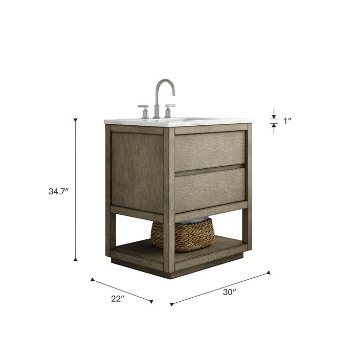 Kingston Oakman OA30CW00GK - 30 in. x 22 in. Bathroom Vanity Marble Top and White Basin, Grey Oak