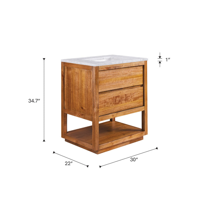 Kingston Oakman OA30CW00MW - 30 in. x 22 in. Bathroom Vanity Single Sink with White Marble Top and White Basin, Mango Wood