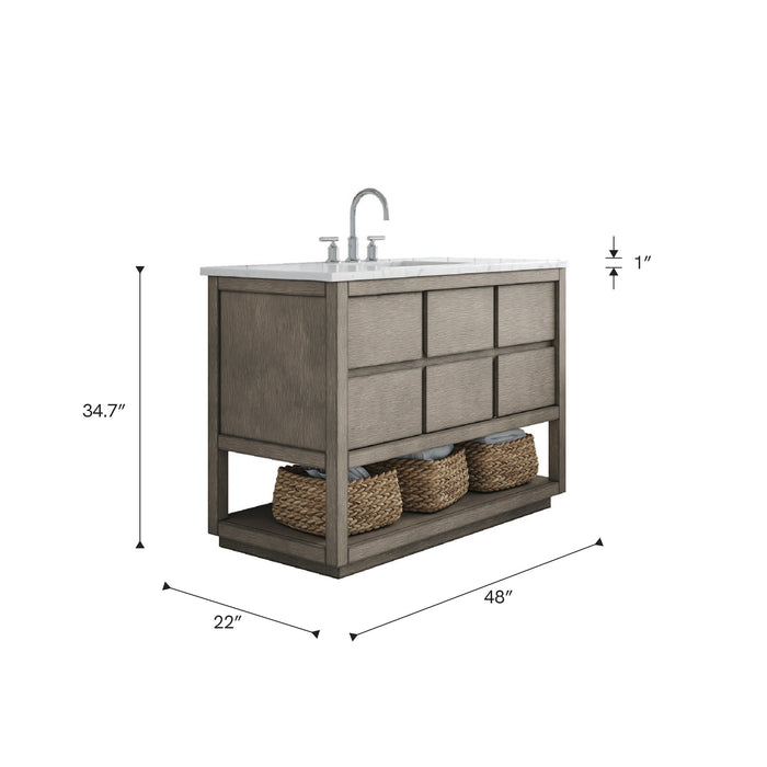Kingston Oakman OA48CW00GK - 48 in. x 22 in. Bathroom Vanity Marble Top and White Basin, Grey Oak