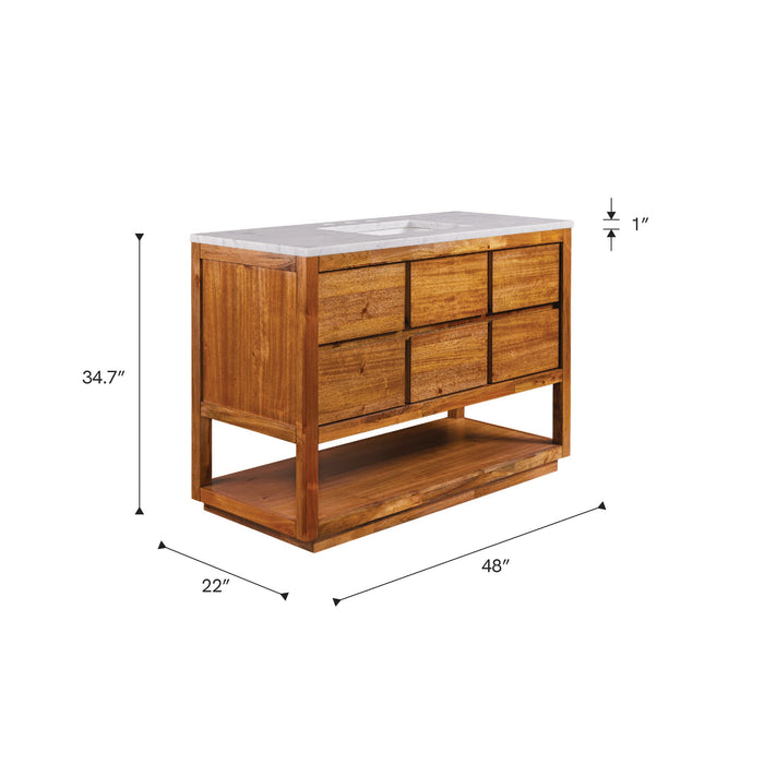 Kingston Oakman OA48CW00MW - 48 in. x 22 in. Bathroom Vanity Single Sink with White Marble Top and White Basin, Mango Wood