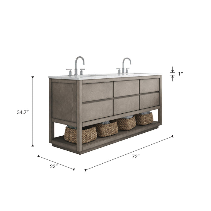 Kingston Oakman OA72CW00GK - 72 in. x 22 in. Bathroom Vanity Marble Top and White Basin, Grey Oak
