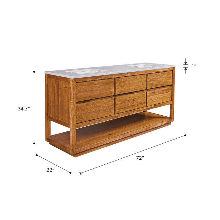 Kingston Oakman OA72CW00MW - 72 in. x 22 in. Bathroom Vanity Double Sink with White Marble Top and White Basin, Mango Wood